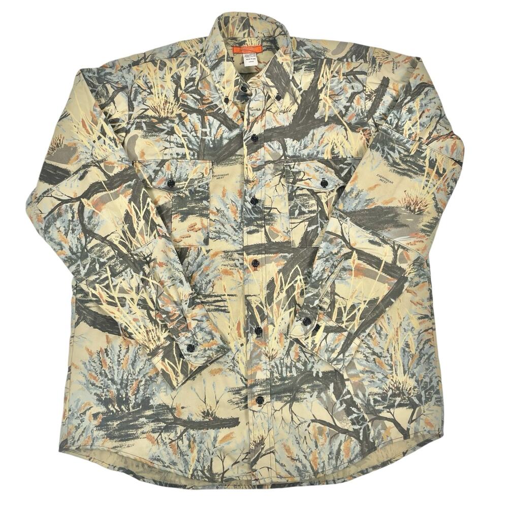 Mens Large Camouflage Long Sleeve Button Down Everywear West Shirt Cotton Camo